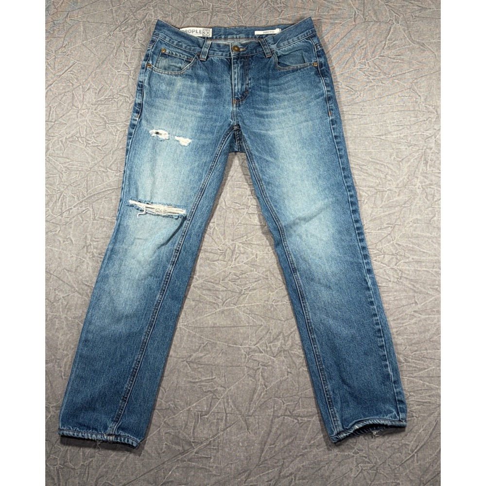 People Concept Jeans Mens 30 Blue Recto Straight Leg Distressed Frayed Denim